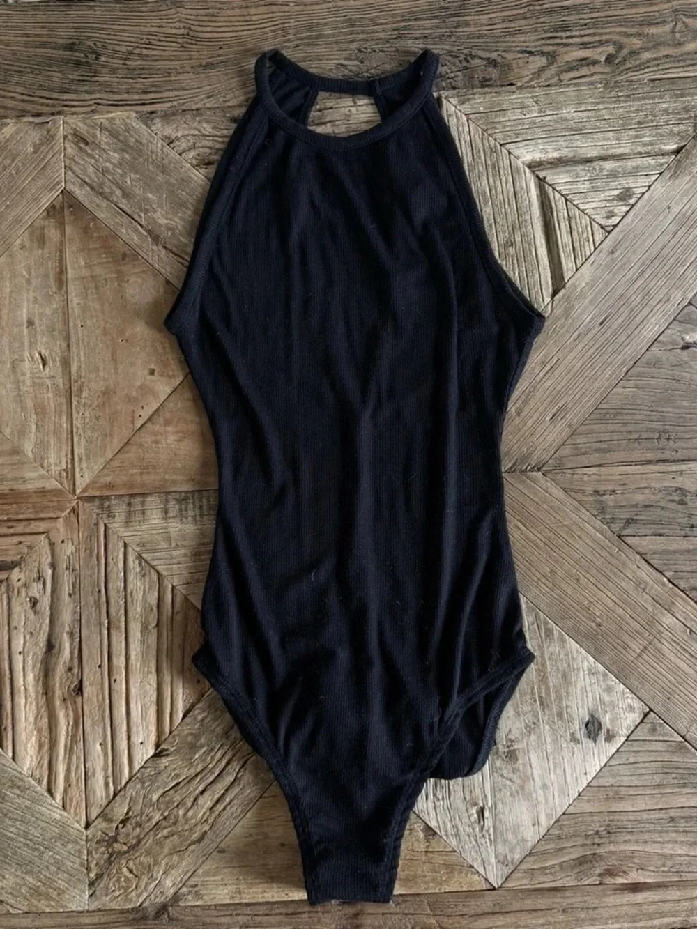 Black Ribbed Halter Kids One-Piece Swimsuit